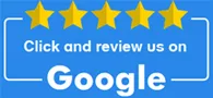 Five yellow stars above Click and review us on Google text.